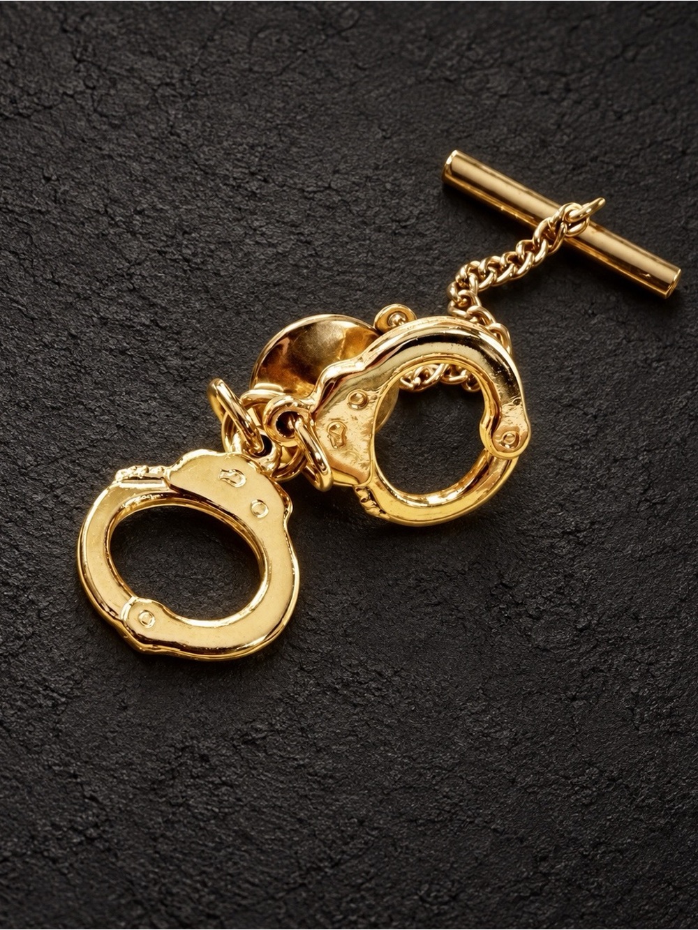 Men Handcuff Tie Tack Pin & Chain Gold Tone Party Wedding Night Out Groom